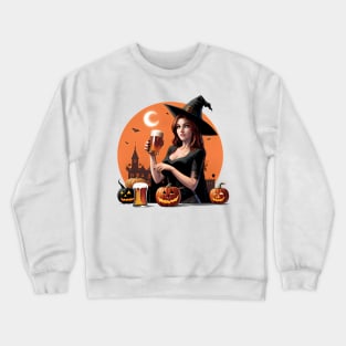 Halloween beer witch girl Crewneck Sweatshirt